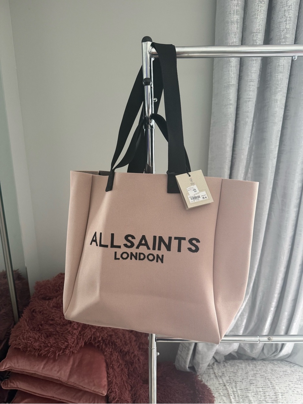 All Saints Pink Tote with Black Logo and Straps